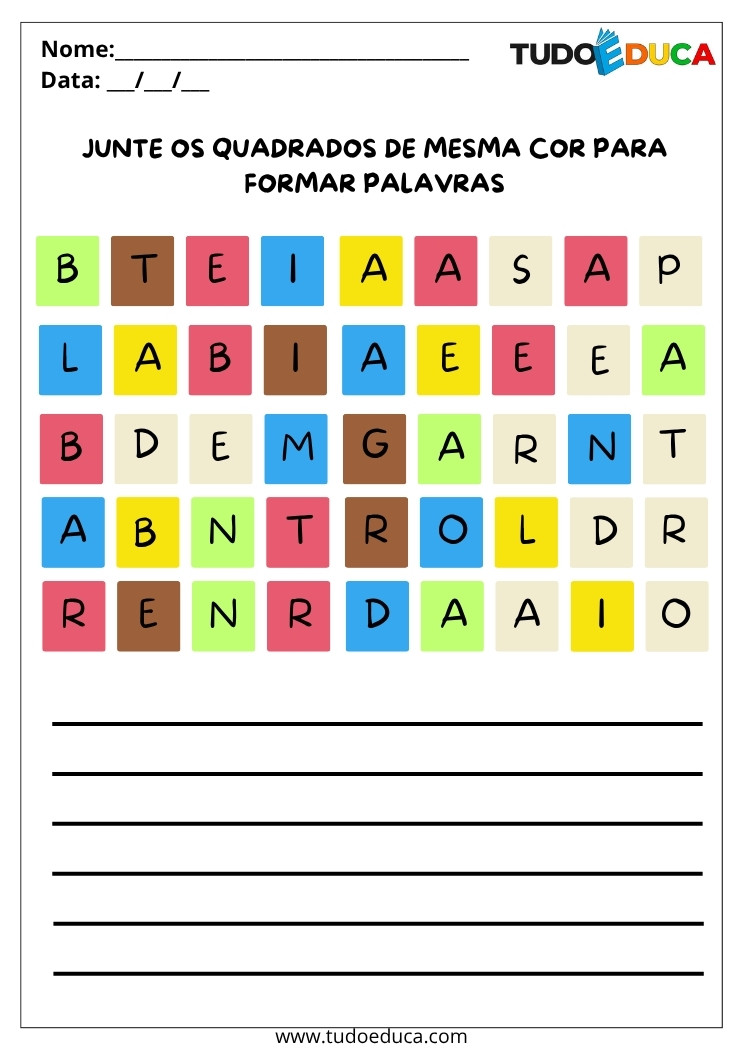 Atividades de Português Formando Palavras junte os quadrados