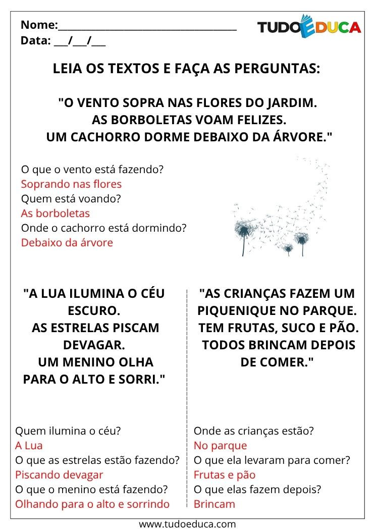 Atividade de Português com Textos Orais leia e faca perguntas gabarito