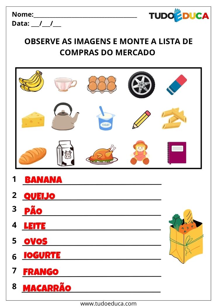 Atividade com Lista de Palavras lista de compras gabarito