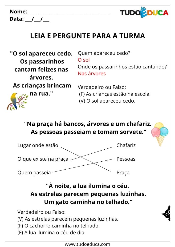 Atividade de Português com Textos Orais pergunte para a turma gabarito