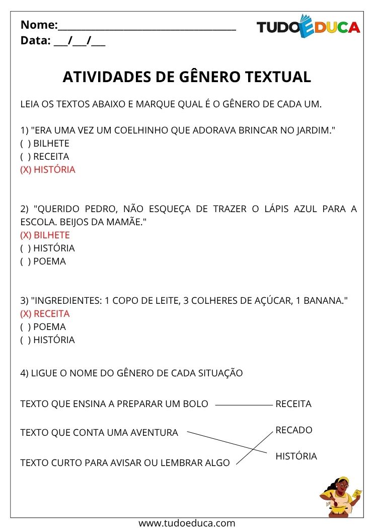 Atividade de Português sobre Gênero Textual marque o gênero gabarito