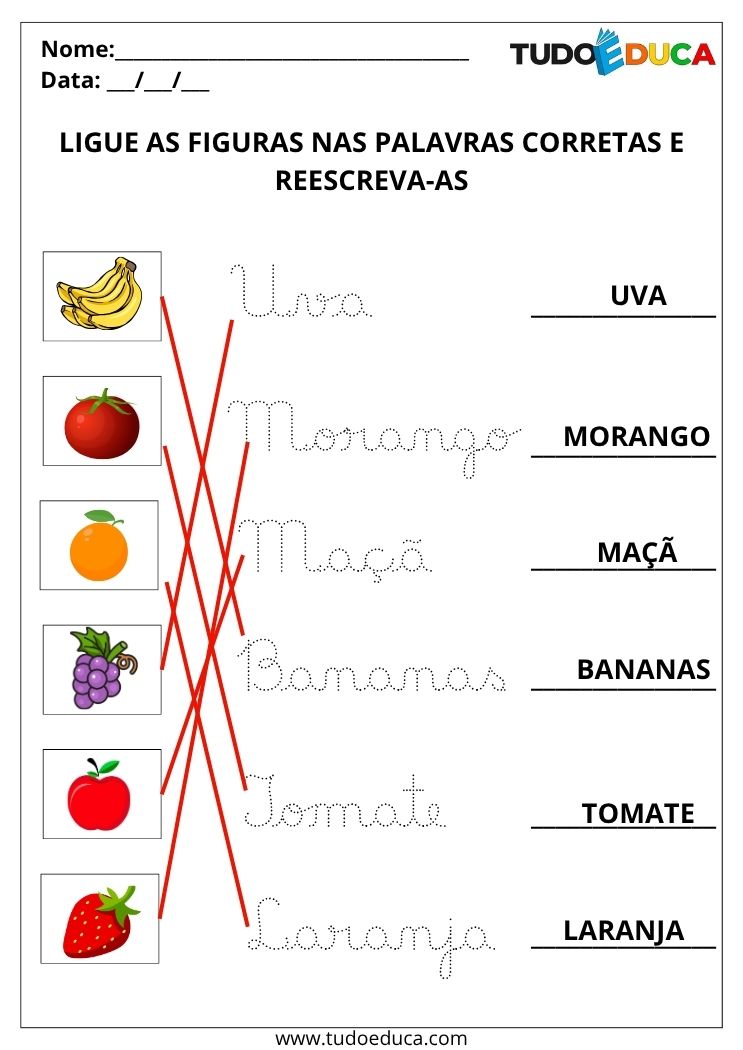 Atividade com letra cursiva para 1 ano ligue as figuras gabarito