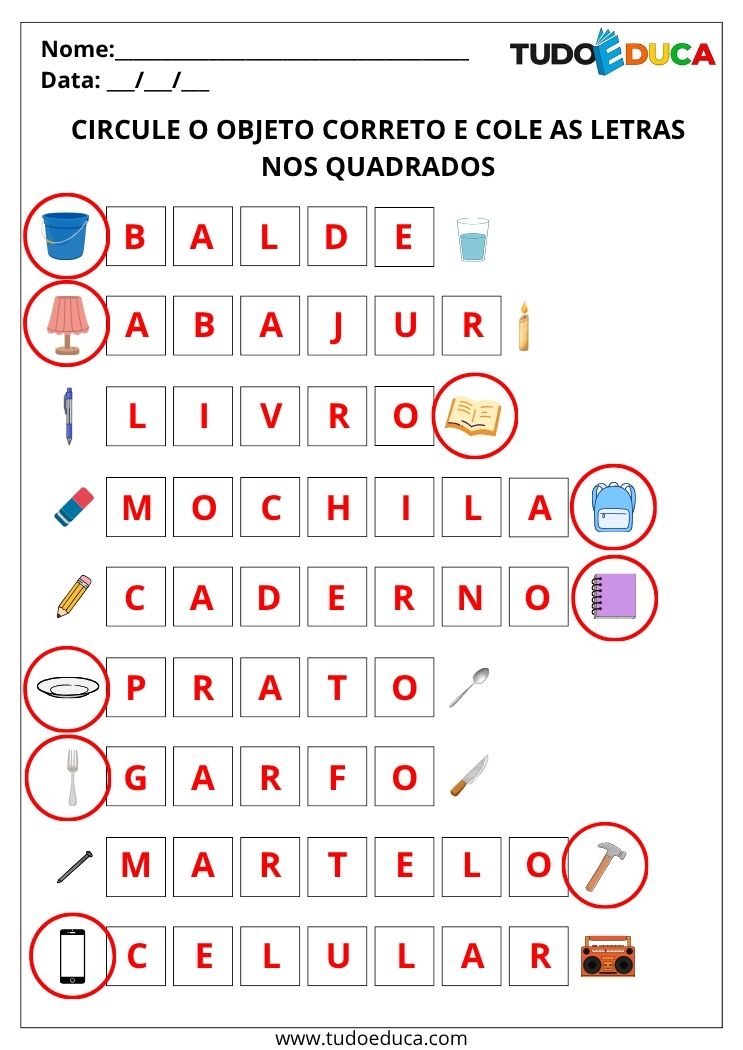 Atividade com Alfabeto Móvel circule e escreva os nomes gabarito
