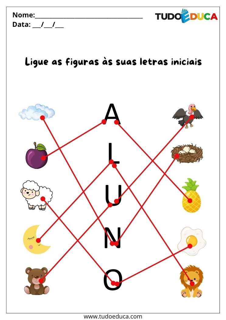 Atividades de Portugues Anos Iniciais ligue as letras nas figuras