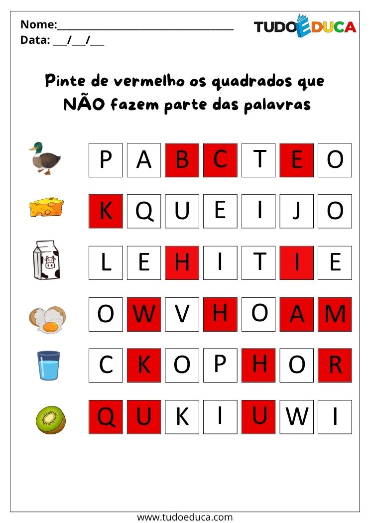 Atividades de Portugues Anos Iniciais pinte os quadrados errados gabarito
