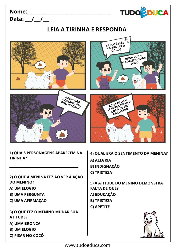 Atividade com tirinhas história cachorro