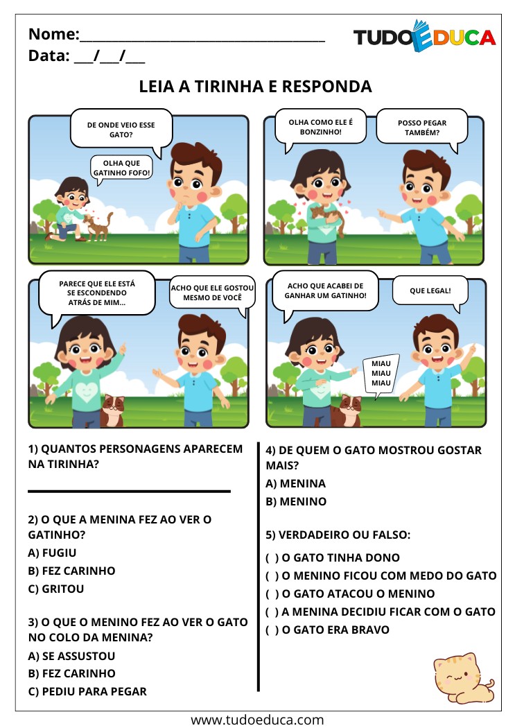 Atividade com tirinhas leia e responda