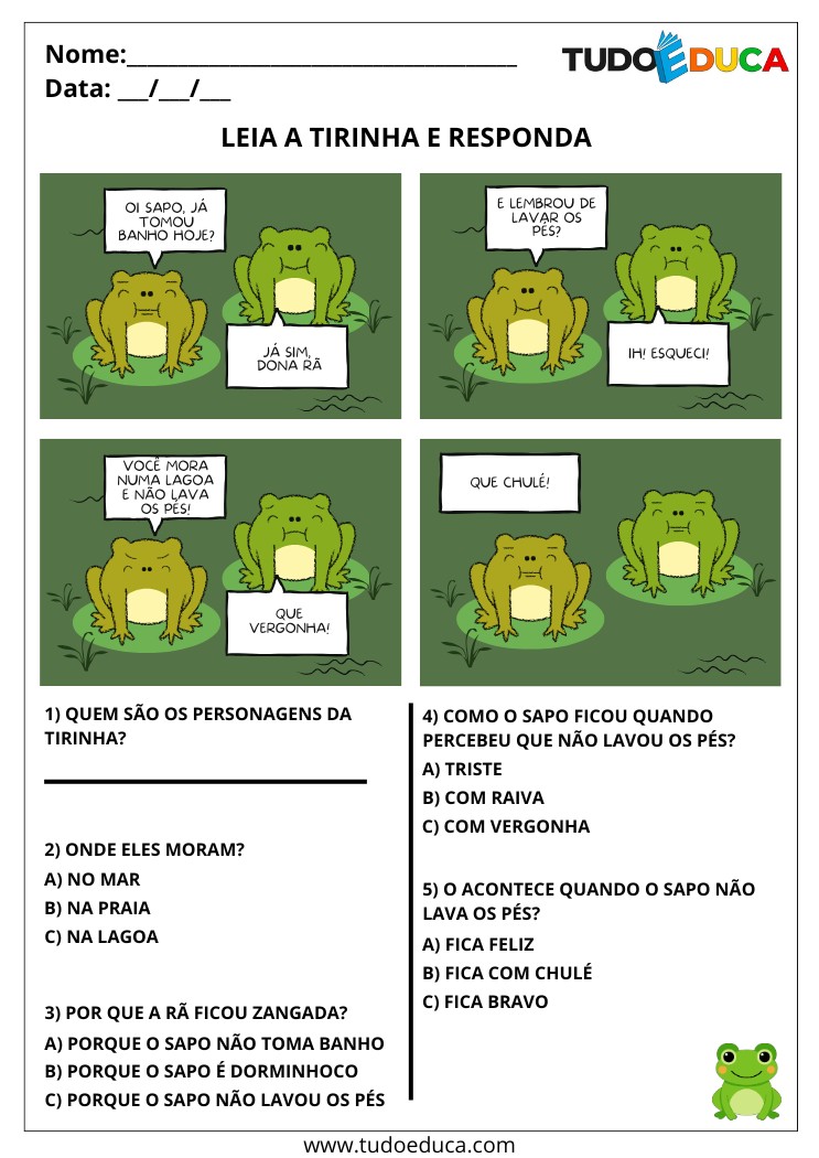 Atividade com tirinhas o sapo não lava o pé