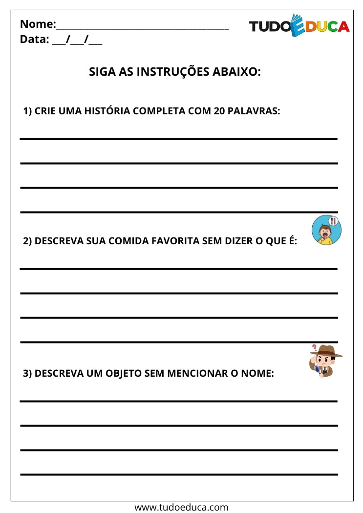 Atividade com instruções simples 2 ano siga as instrucoes