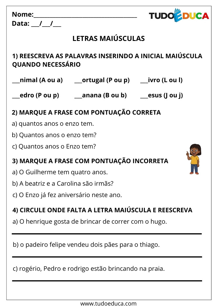 Atividade com uso de maiúsculas insira as maiusculas