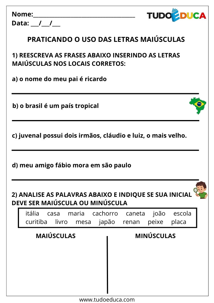 Atividade com uso de maiúsculas pratique letras maiusculas