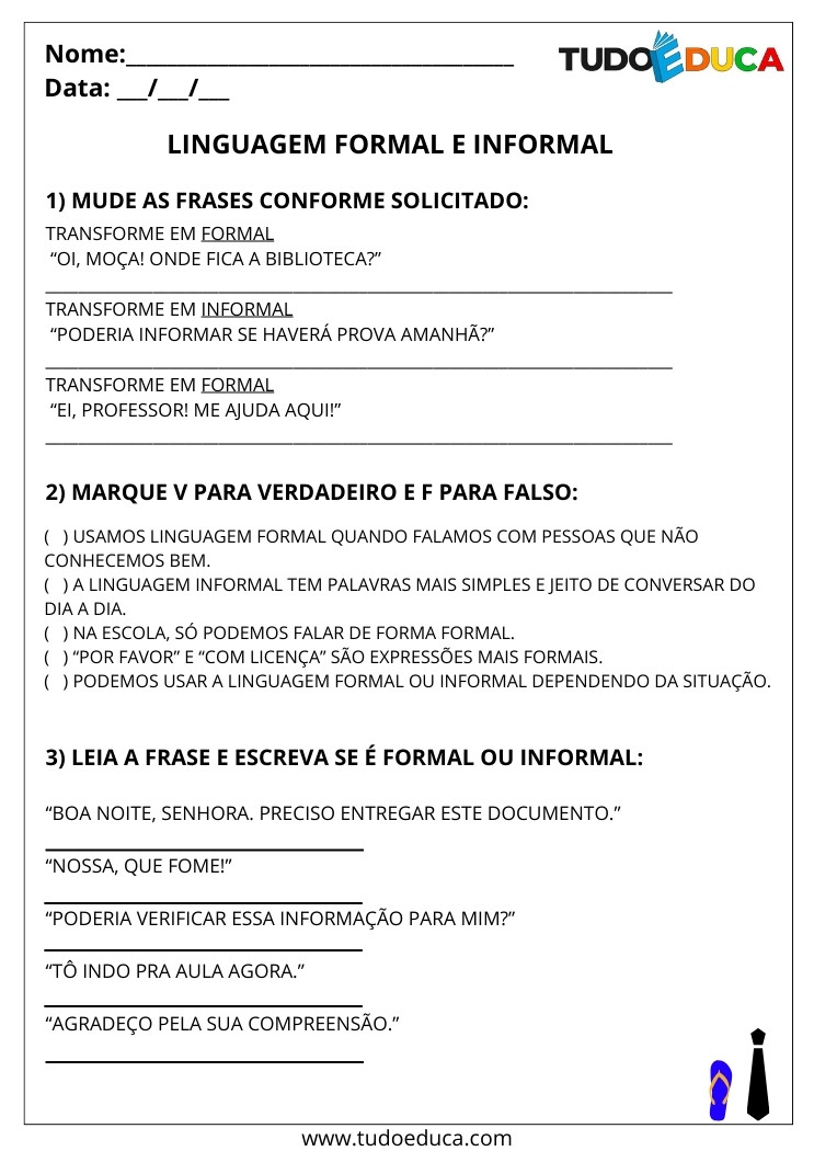 Atividades com linguagem formal e informal reescreva as frases