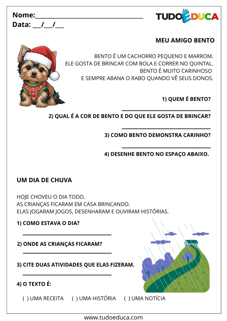 Atividades de Português Interpretação de Texto historia cachorrinho