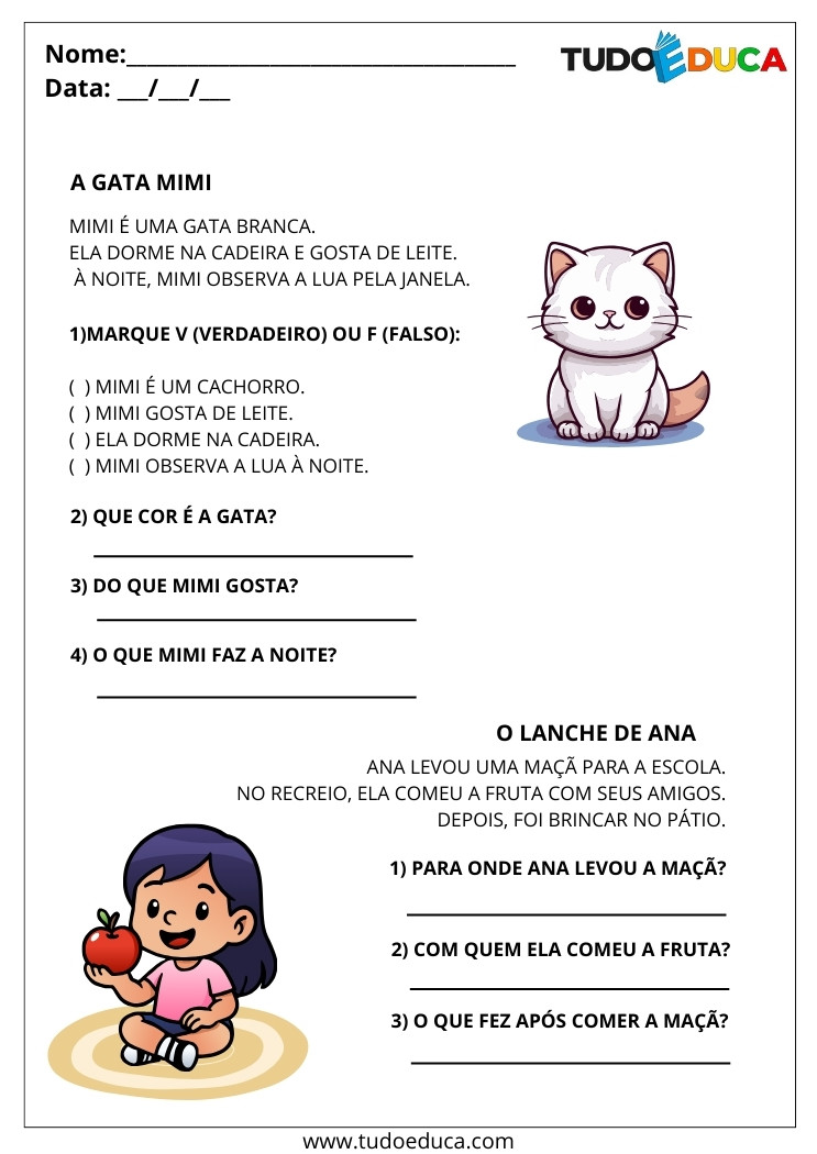 Atividades de Português Interpretação de Texto leia e marque