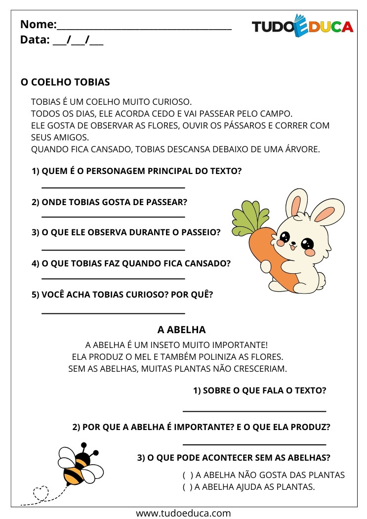 Atividades de Português Interpretação de Texto leia e responda