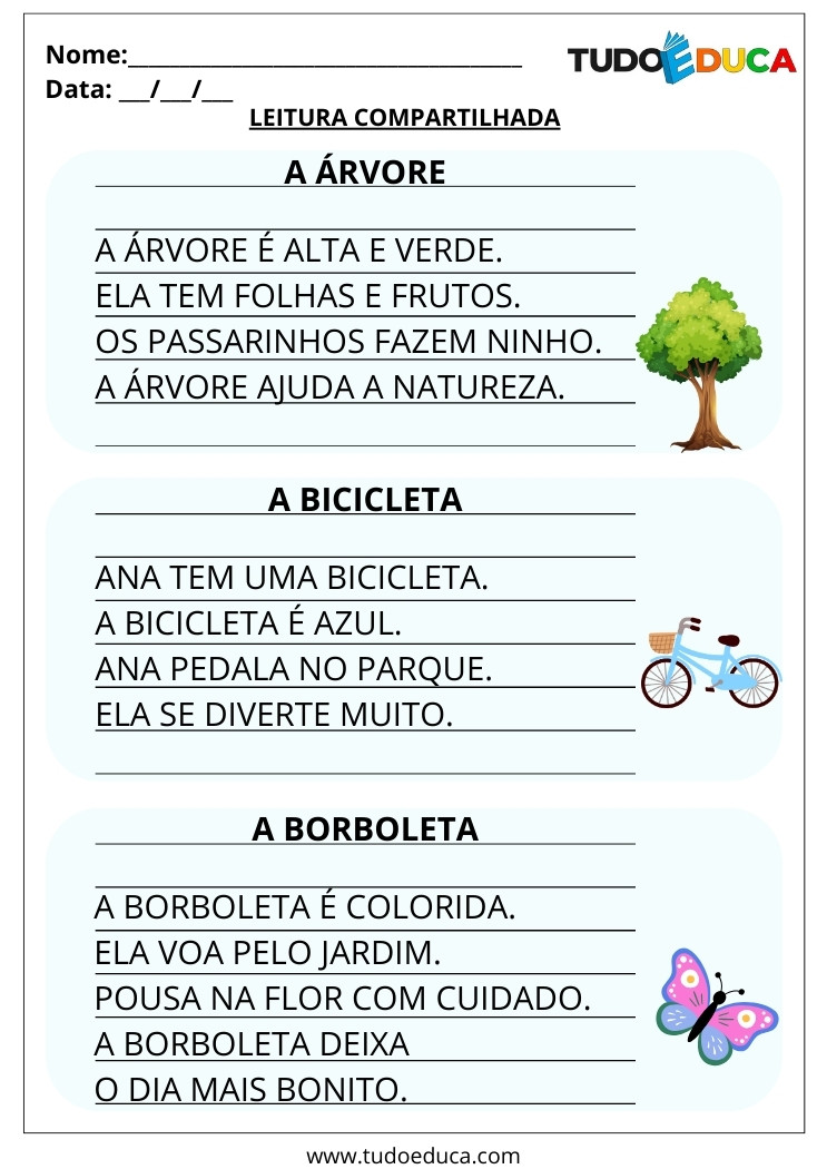 Atividade com leitura compartilhada leia as histórias