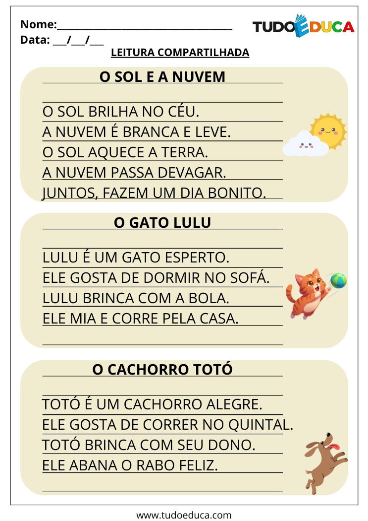 Atividade com leitura compartilhada leia os cards