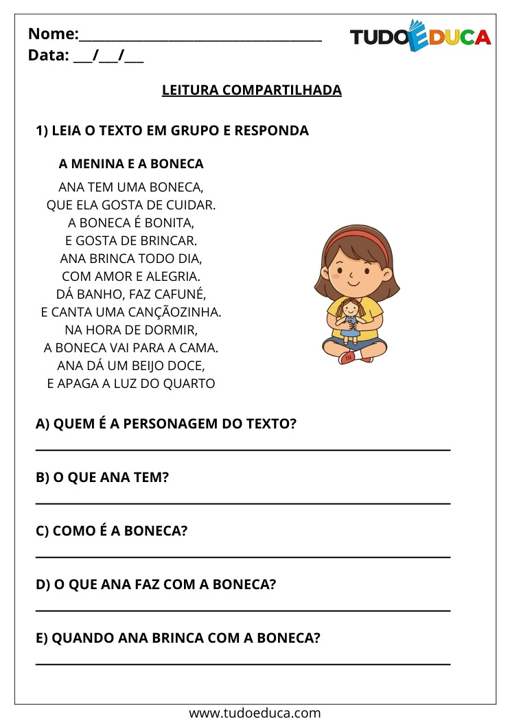 Atividade com leitura compartilhada leitura com perguntas