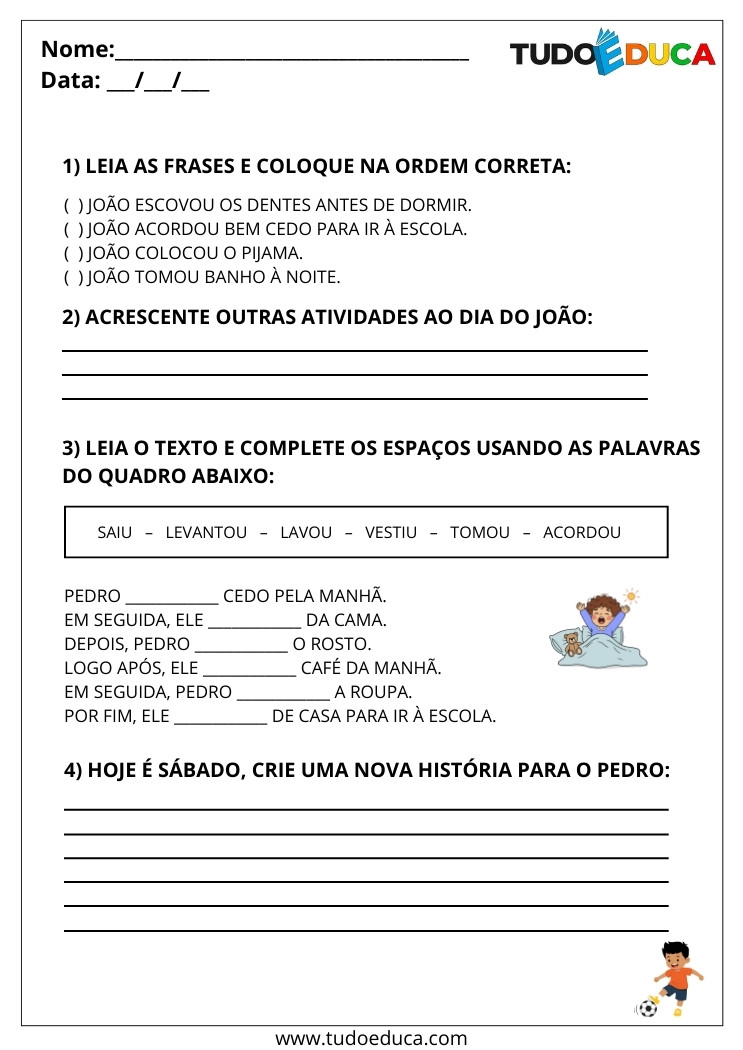 Atividade de português com sequência lógica leia e responda