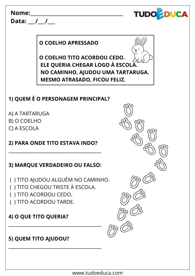 Atividade de Interpretação de Texto 2 ano leia e responda