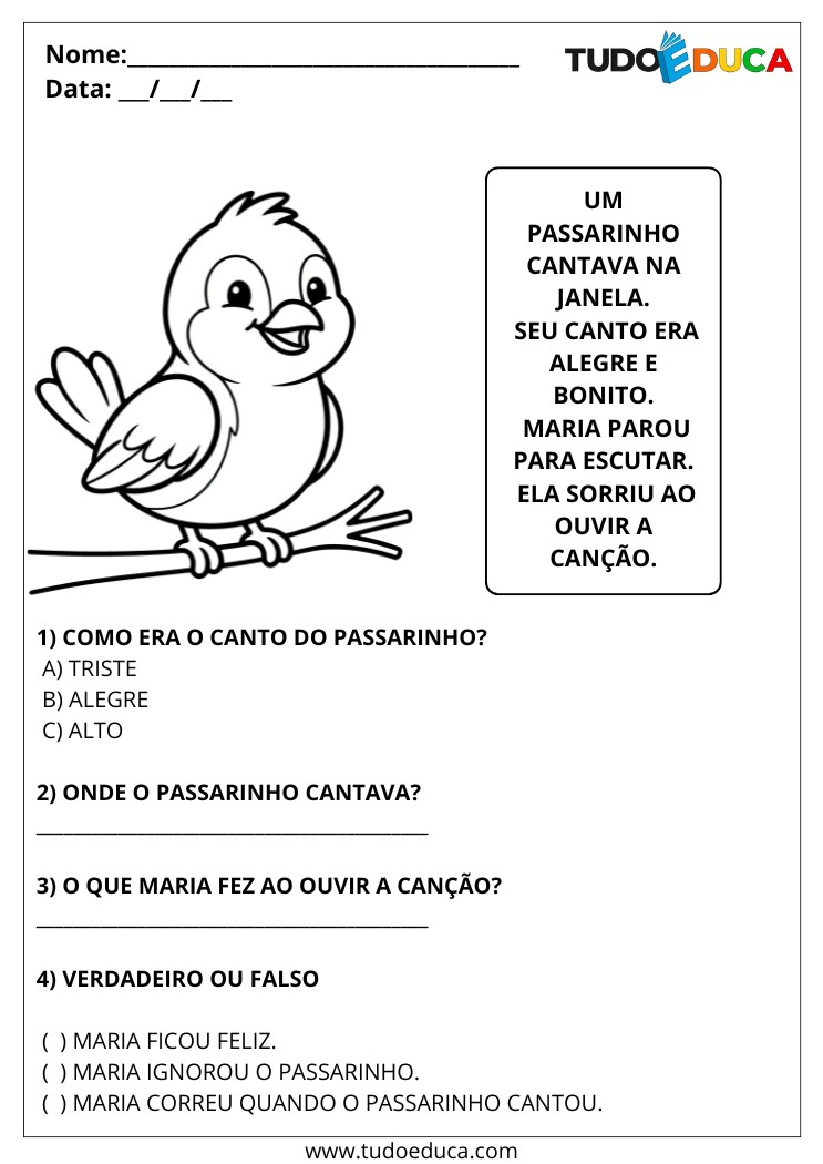 Atividades de Interpretação de Texto 2 ano interprete a historia