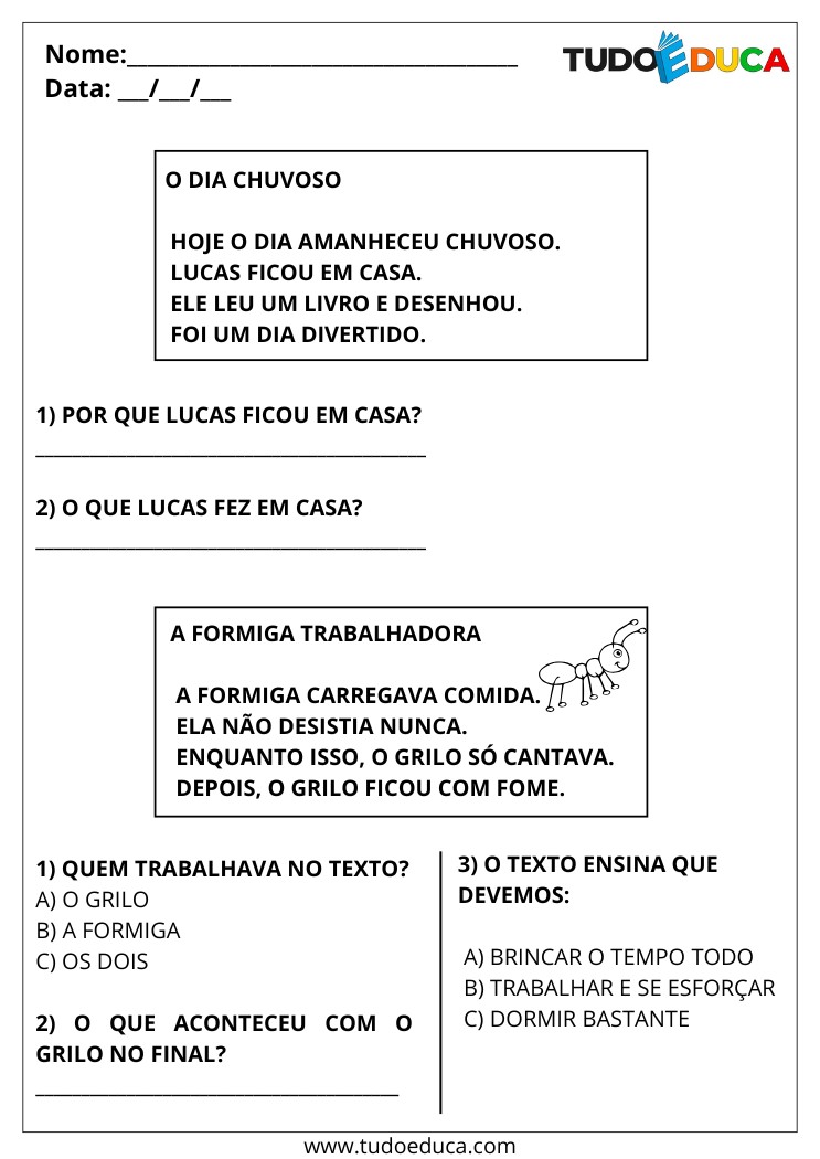 Atividades de Interpretação de Texto 2 ano leia e marque