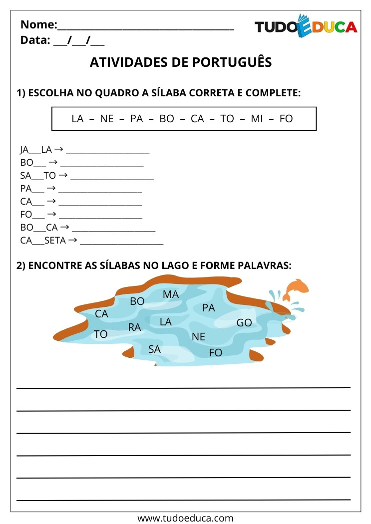 Atividades de Português Formando Palavras encontre as sílabas