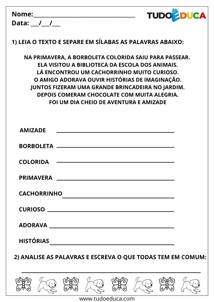 Atividades de Português Juntar Sílabas e Formar Palavras 2 ano separe em silabas