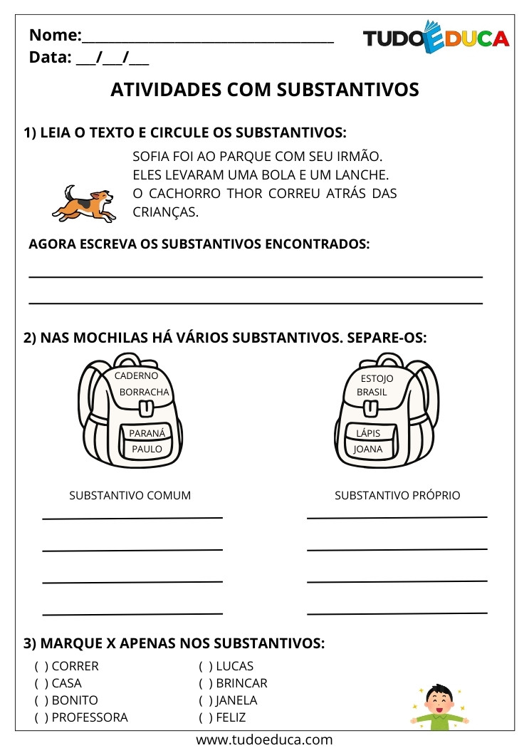 Atividades de Português Substantivos circule no texto