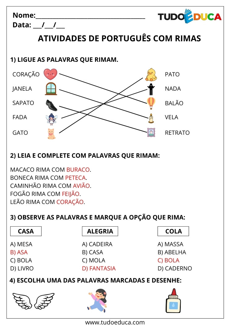 Atividade Português 2 ano com rimas
