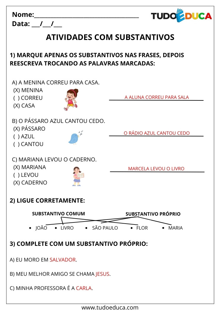 Atividade Português 2 ano com substantivo