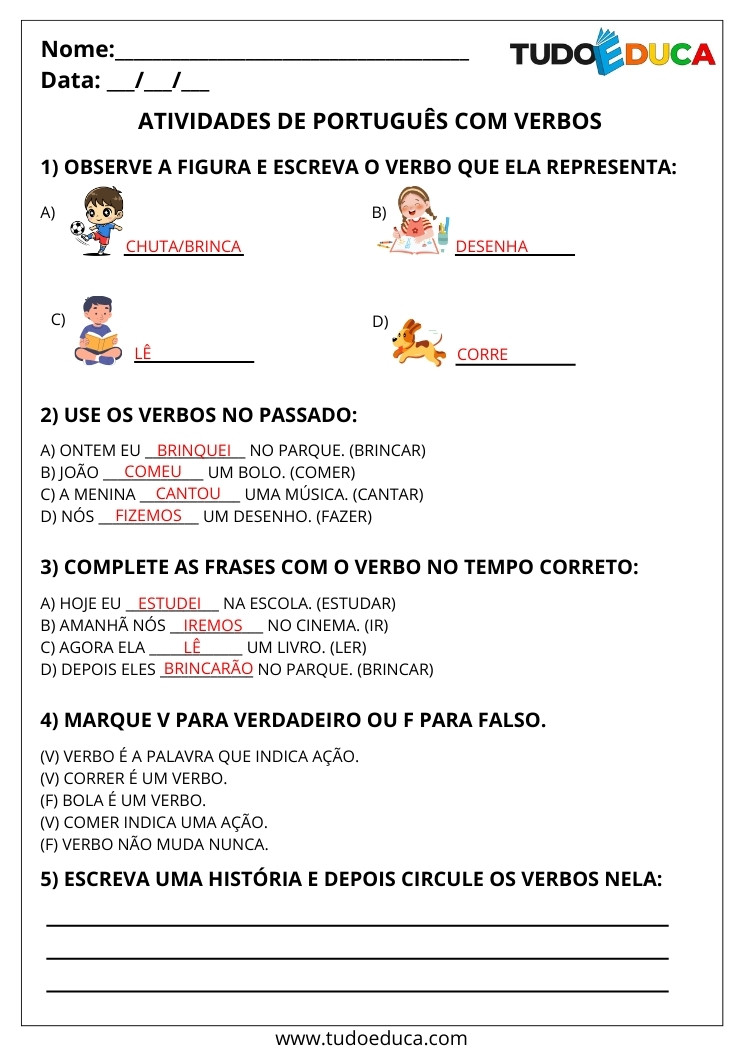 Atividade Português 2 ano com verbo