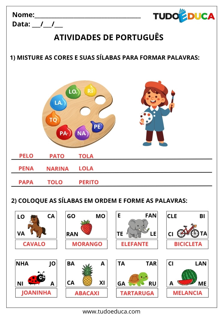 Atividade Português 2 ano crie palavras