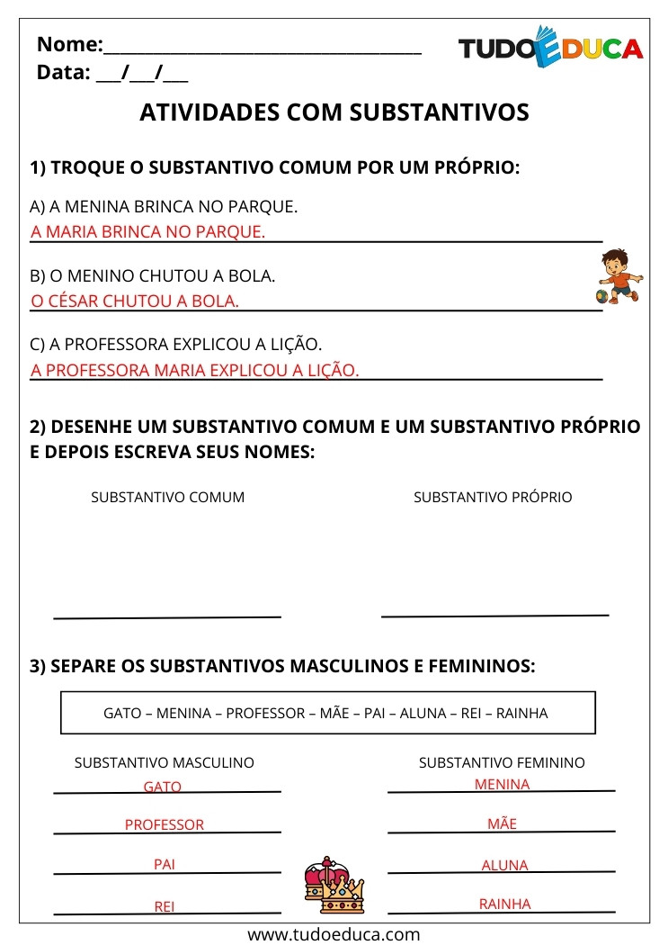 Atividade Português 2 ano de substantivos