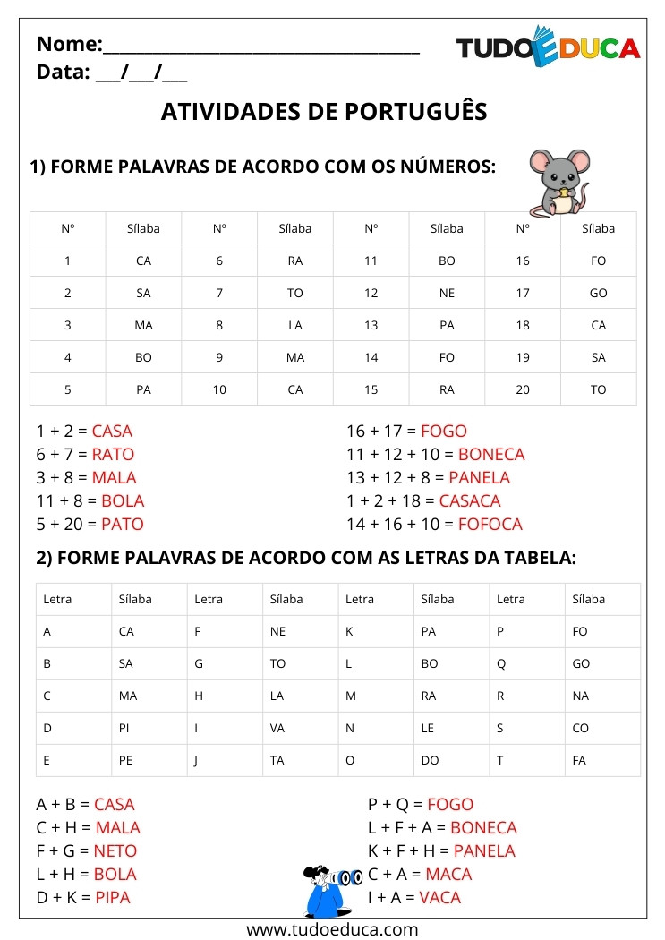 Atividade Português 2 ano forme palavras