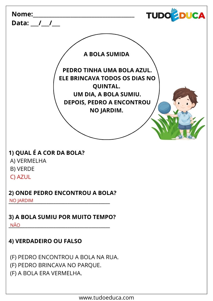 Atividade Português 2 ano historia da bola