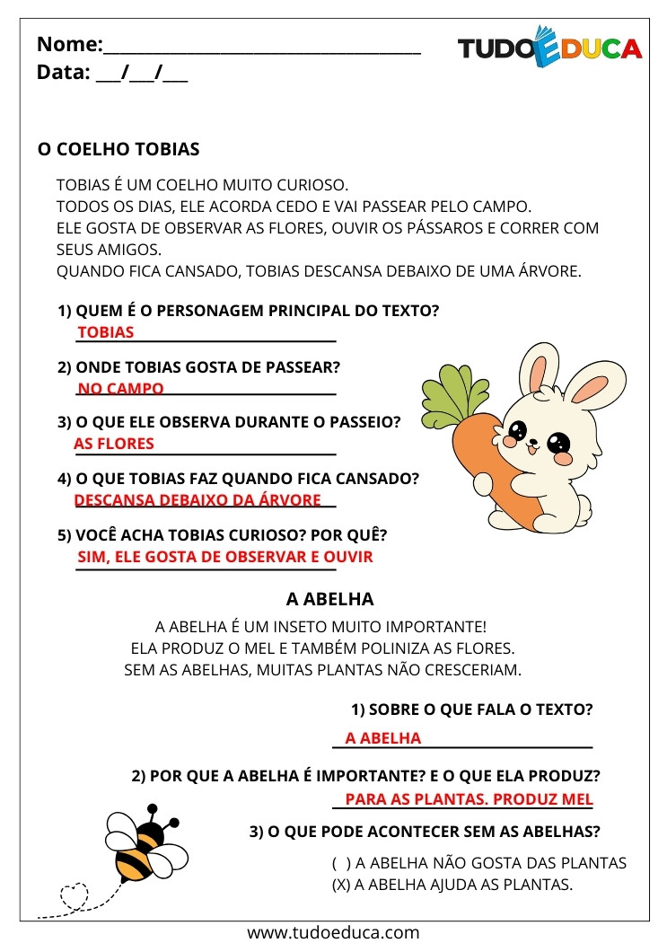 Atividade Português 2 ano interpretação de texto