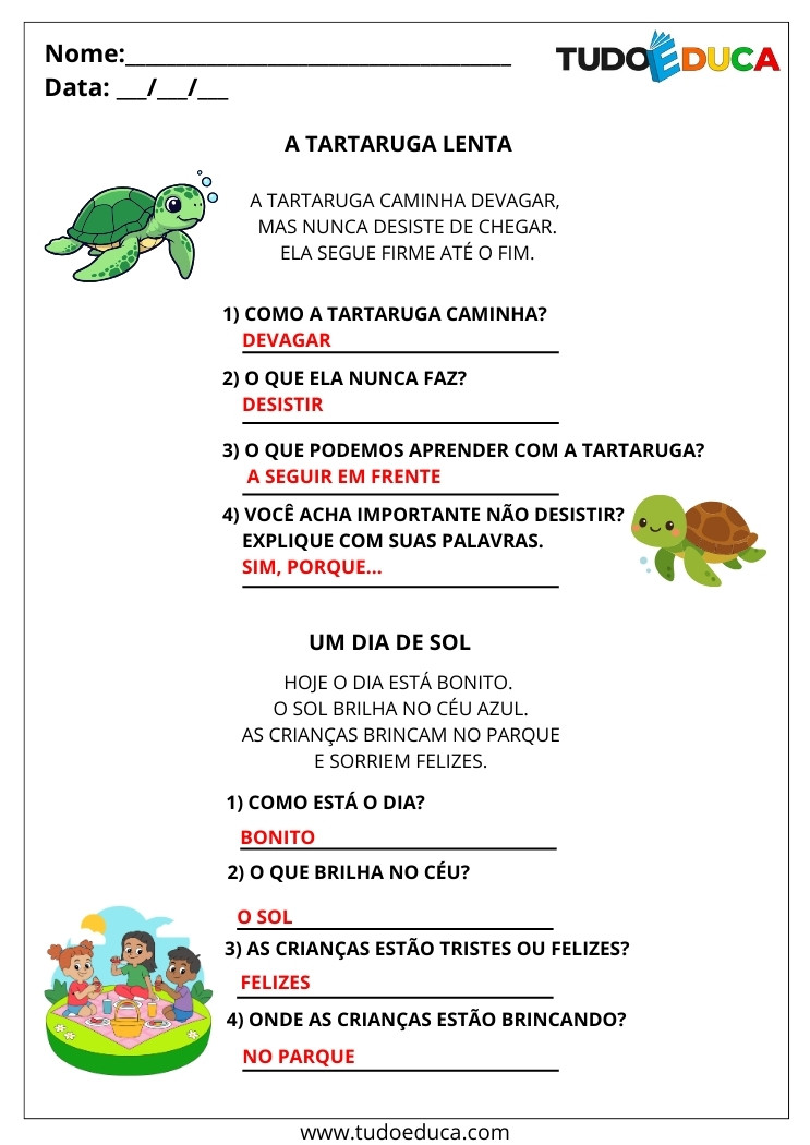 Atividade Português 2 ano leia e interprete