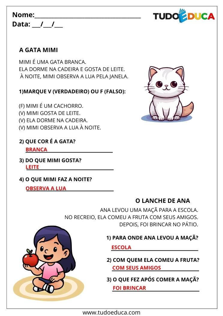 Atividade Português 2 ano leitura e interpretação