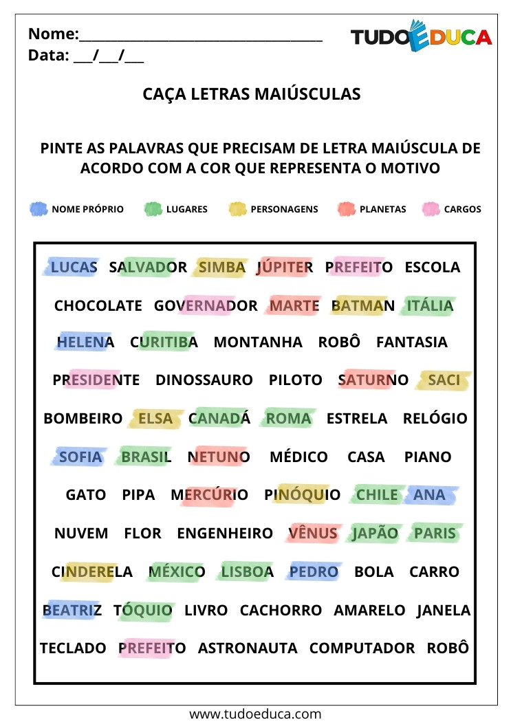 Atividade Português 2 ano letra maiúscula