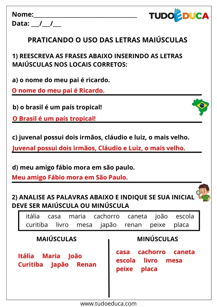 Atividade Português 2 ano letras maiúsculas