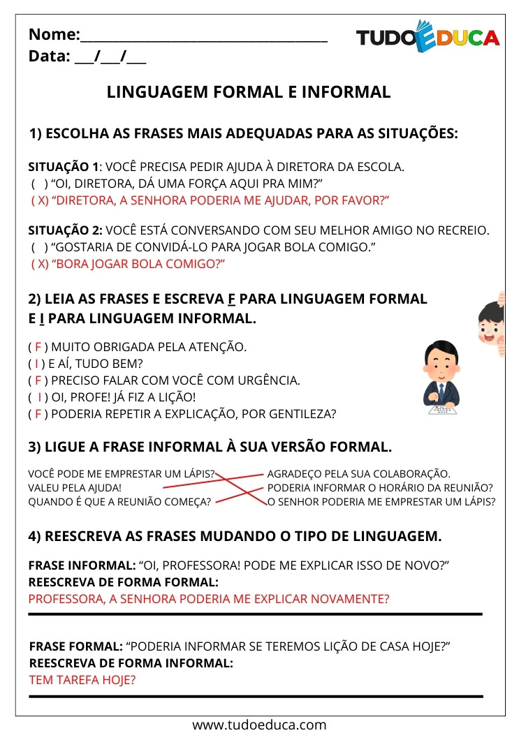 Atividade Português 2 ano linguagem formal