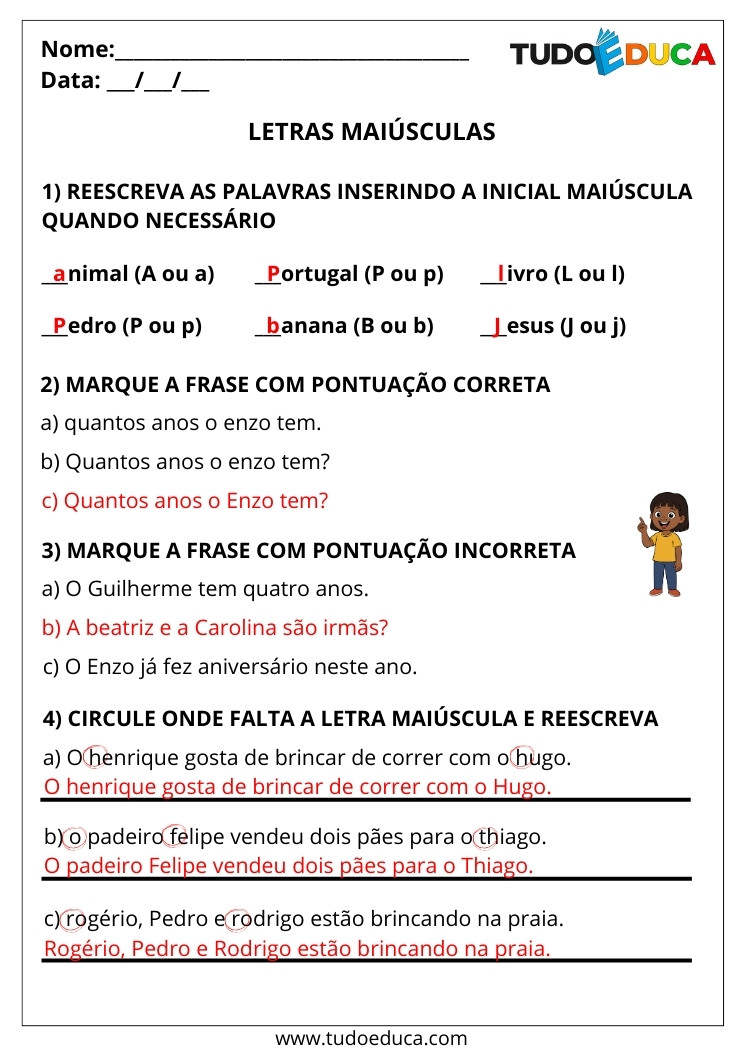 Atividade Português 2 ano maiúsculas