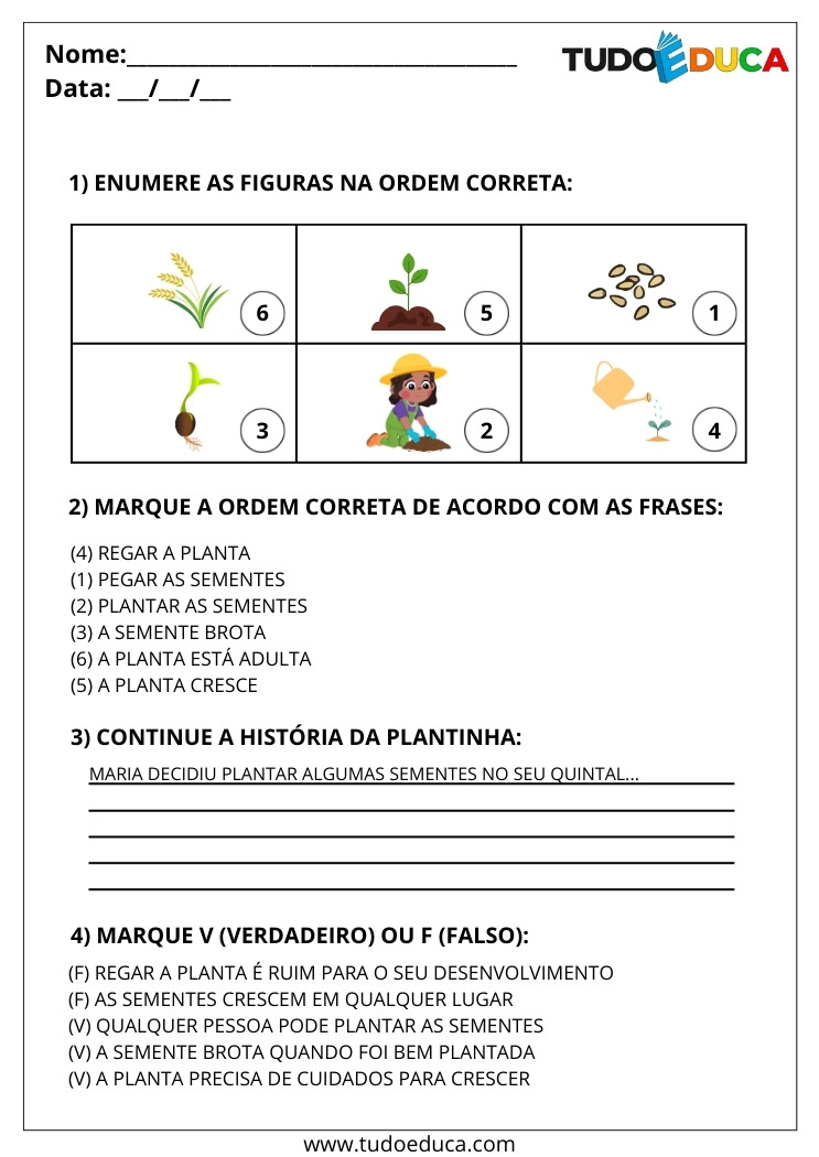 Atividade Português 2 ano ordem correta