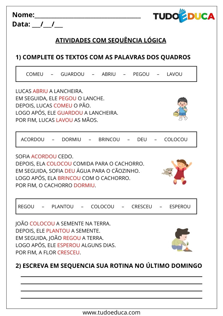 Atividade Português 2 ano sequencia logica
