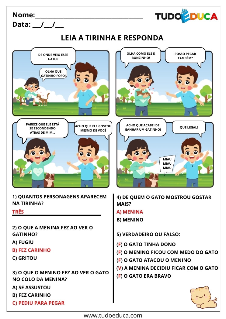 Atividade Português 2 ano tirinha