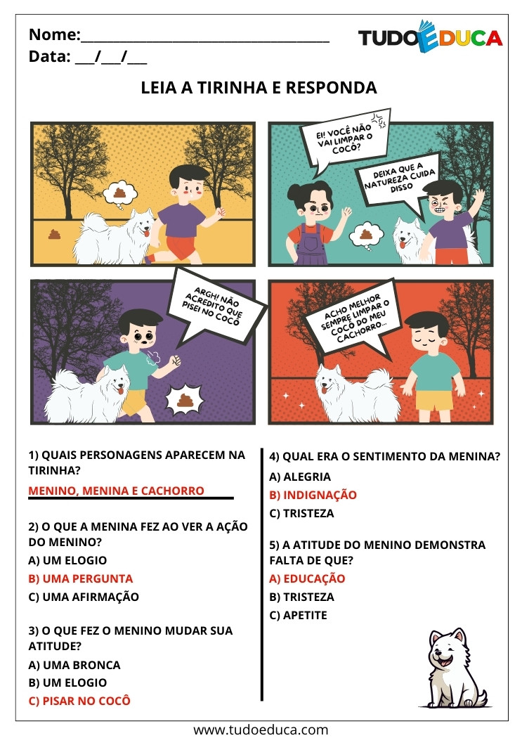 Atividade Português 2 ano tirinhas