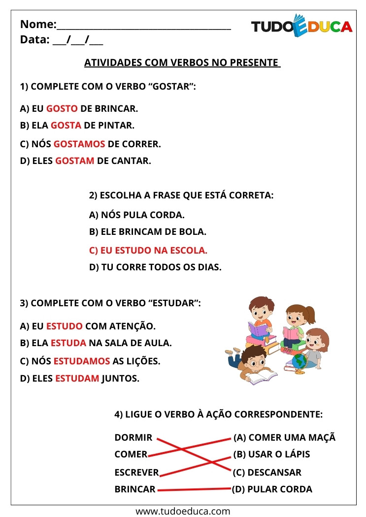 Atividade Português 2 ano verbo no presente