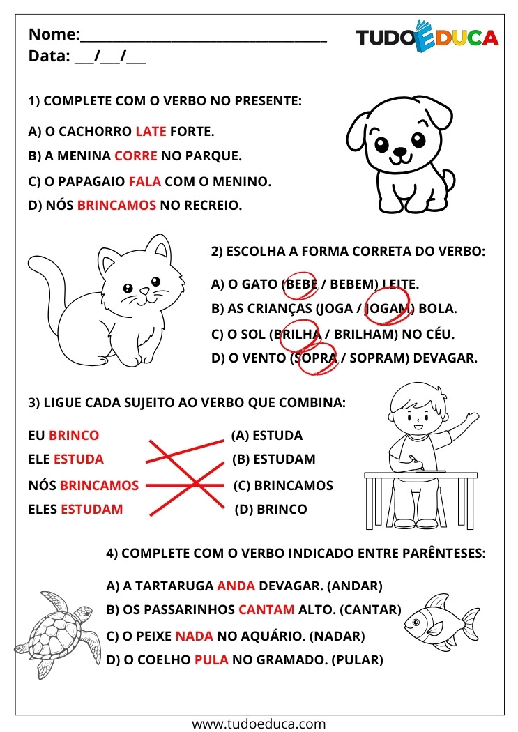 Atividade Português 2 ano verbo presente