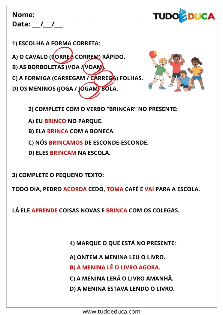 Atividade Português 2 ano verbos forma correta